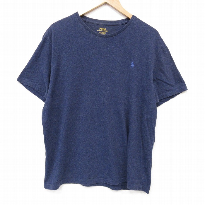 XL★古着 ラルフローレン 半袖 ブランド Tシャツ メンズ ワンポイントロゴ 大きいサイズ クルーネック ネイビー 霜降り 26jul06