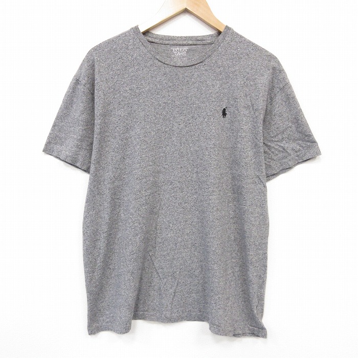 XL★古着 ラルフローレン 半袖 ブランド Tシャツ メンズ ワンポイントロゴ コットン クルーネック グレー 霜降り 26jul06