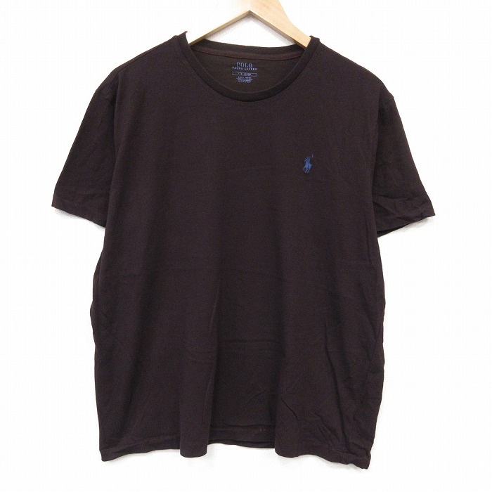 XL★古着 ラルフローレン 半袖 ブランド Tシャツ メンズ ワンポイントロゴ コットン クルーネック ブラウン 26jul06