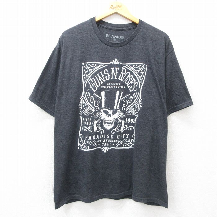 XL★古着 半袖 ロック バンド Tシャツ メンズ ガンズアンドローゼズ 大きいサイズ クルーネック 濃グレー 霜降り 25apr17 中古