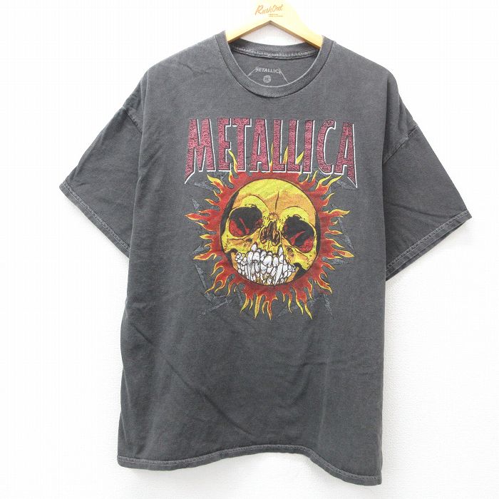 XL★古着 半袖 ロック バンド Tシャツ メンズ メタリカ パスヘッド 大きいサイズ コットン クルーネック 濃グレー 【spe】 25apr17 中古