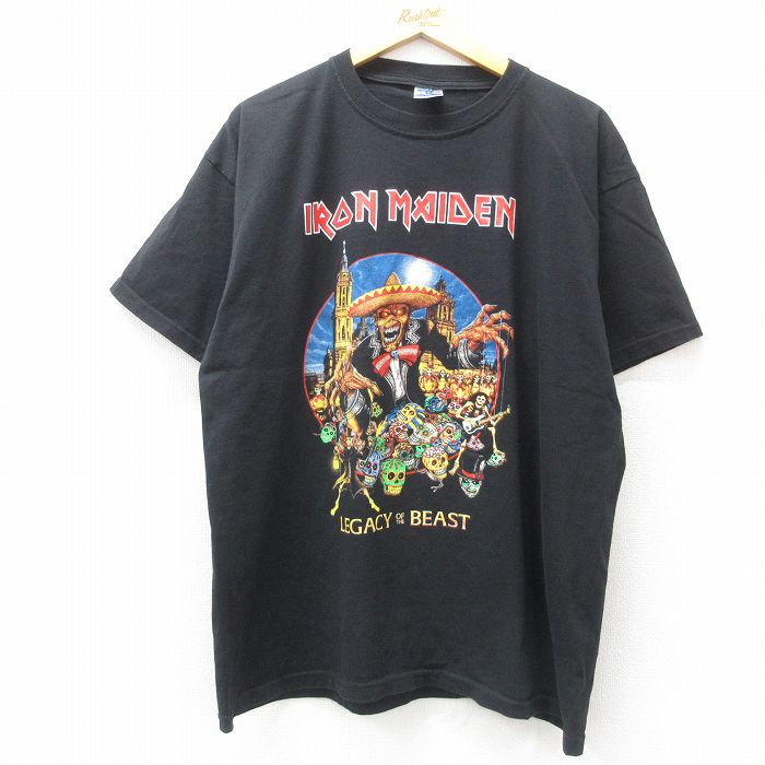XL★古着 半袖 ロック バンド Tシャツ メンズ アイアンメイデン 大きいサイズ コットン クルーネック 黒 ブラック 25apr17 中古