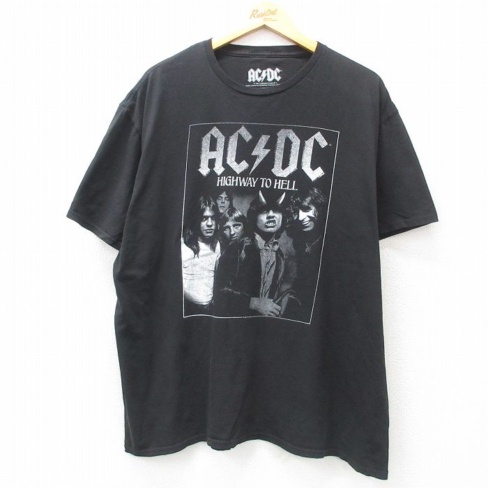 XL★古着 半袖 ロック バンド Tシャツ メンズ AC/DC 大きいサイズ コットン クルーネック 黒 ブラック 25apr17 中古