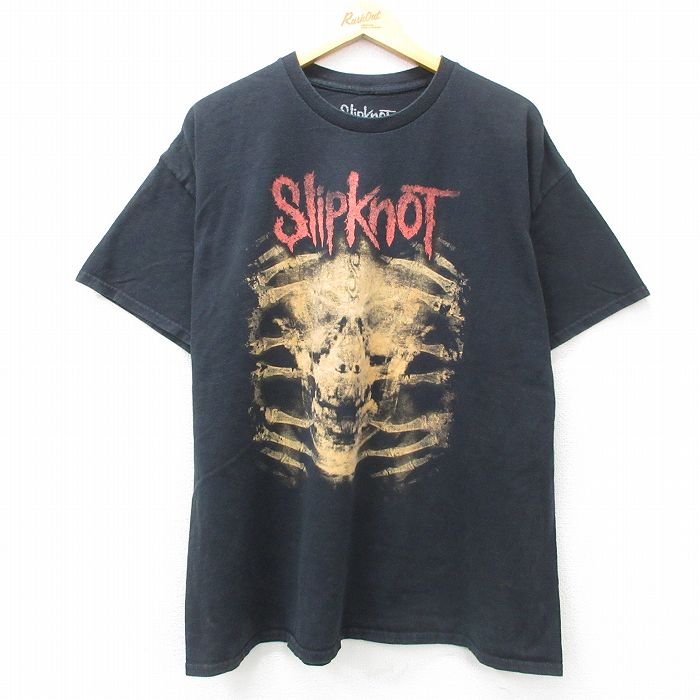 XL★古着 半袖 ロック バンド Tシャツ メンズ スリップノット 大きいサイズ コットン クルーネック 黒 ブラック 25apr17 中古