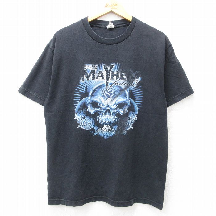 L★古着 半袖 ビンテージ ロック バンド Tシャツ メンズ 00年代 00s メイヘム スリップノット ディスターブド コットン クルーネック 黒 ブラック 【spe】 25apr17 中古
