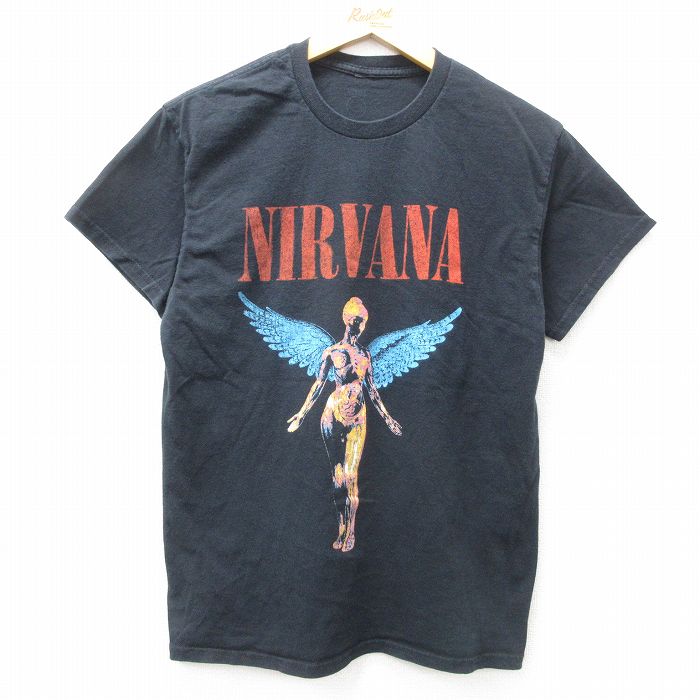 M★古着 半袖 ロック バンド Tシャツ メンズ ニルバーナ ニルヴァーナ インユーテロ コットン クルーネック 黒 ブラック 【spe】 25apr17 中古