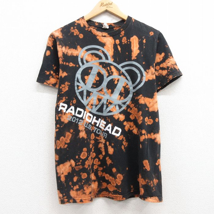M★古着 半袖 ロック バンド Tシャツ メンズ レディオヘッド コットン クルーネック 黒他 ブラック ブリーチ加工 25apr30 中古