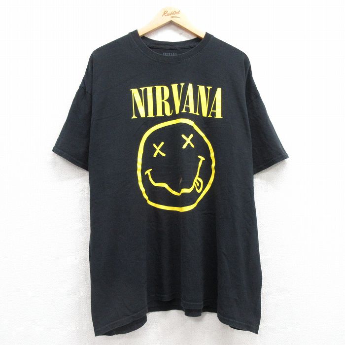 XL★古着 半袖 ロック バンド Tシャツ メンズ ニルバーナ ニルヴァーナ 大きいサイズ コットン クルーネック 黒 ブラック 25apr30 中古