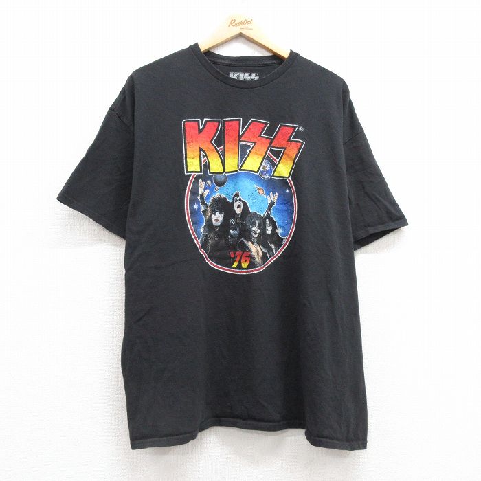 XL★古着 半袖 ロック バンド Tシャツ メンズ キッス KISS 大きいサイズ コットン クルーネック 黒 ブラック 25apr30 中古