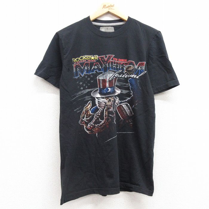 M★古着 半袖 ロック バンド Tシャツ メンズ メイヘム スリップノット スレイヤー コットン クルーネック 黒 ブラック 25apr30 中古