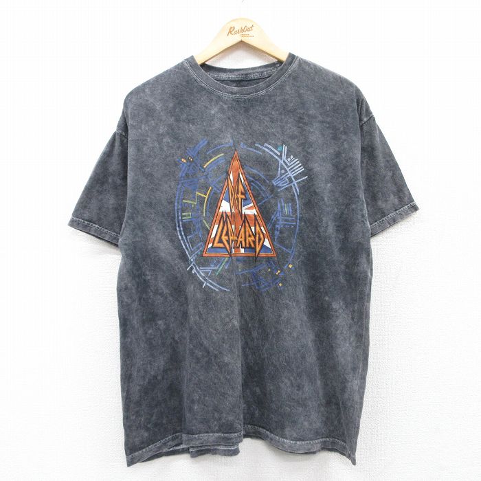 XL★古着 半袖 ロック バンド Tシャツ メンズ デフレパード コットン クルーネック グレー他 タイダイ 25may10 中古