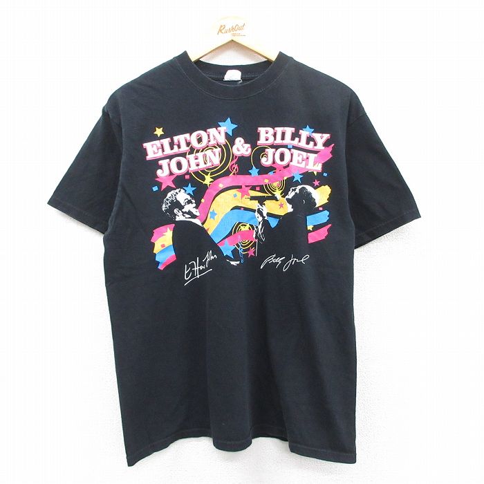 L★古着 半袖 ビンテージ ロック バンド Tシャツ メンズ 00年代 00s エルトンジョン ビリージョエル コットン クルーネック 黒 ブラック 25may10 中古