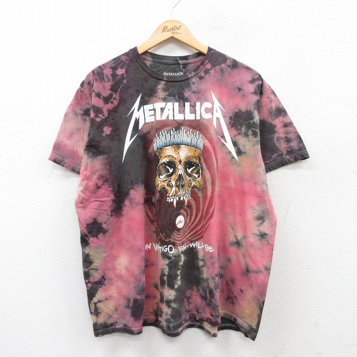 XL★古着 半袖 ロック バンド Tシャツ メンズ メタリカ パスヘッド 大きいサイズ コットン クルーネック ピンク他 タイダイ 【spe】 25may10 中古