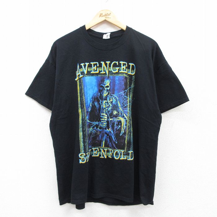 XL★古着 半袖 ロック バンド Tシャツ メンズ アベンジドセブンフォールド アヴェンジドセヴンフォールド コットン クルーネック 黒 ブラック 25may10 中古