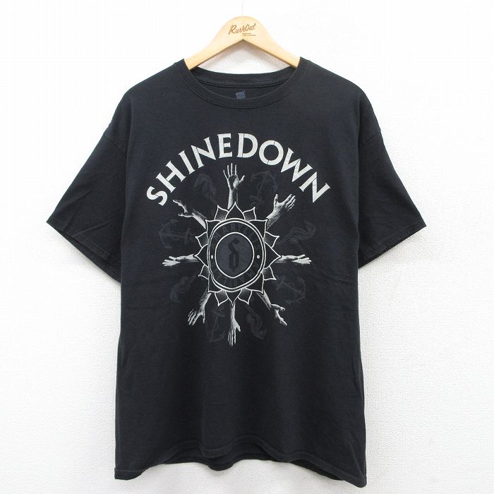 XL★古着 ヘインズ Hanes 半袖 ロック バンド Tシャツ メンズ シャインダウン コットン クルーネック 黒 ブラック 25may10 中古