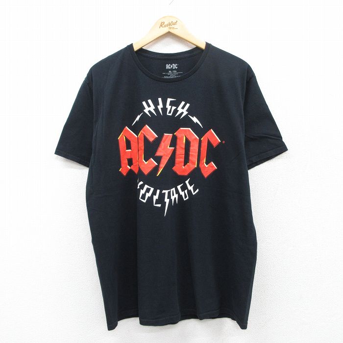 XL★古着 半袖 ロック バンド Tシャツ メンズ AC/DC コットン クルーネック 黒 ブラック 25may10 中古