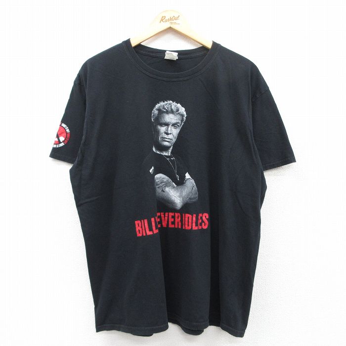 【50%OFF】XL★古着 半袖 ロック バンド Tシャツ メンズ ビリーネバーアイドル コットン クルーネック 黒 ブラック 25may10 中古