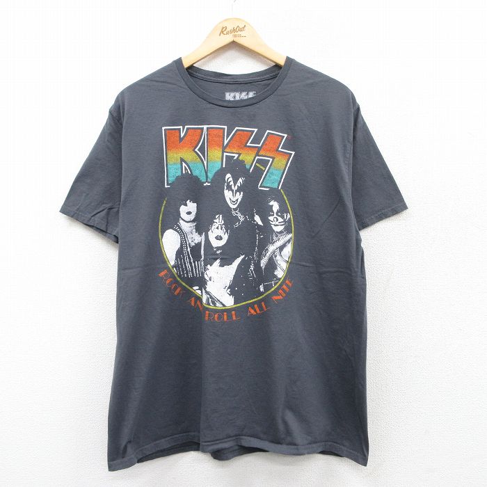 XL★古着 半袖 ロック バンド Tシャツ メンズ キッス KISS コットン クルーネック 濃グレー 25may10 中古