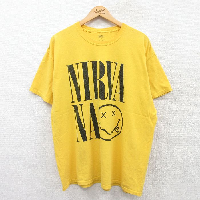 XL★古着 半袖 ロック バンド Tシャツ メンズ ニルバーナ ニルヴァーナ 大きいサイズ コットン クルーネック 黄 イエロー 25may10 中古