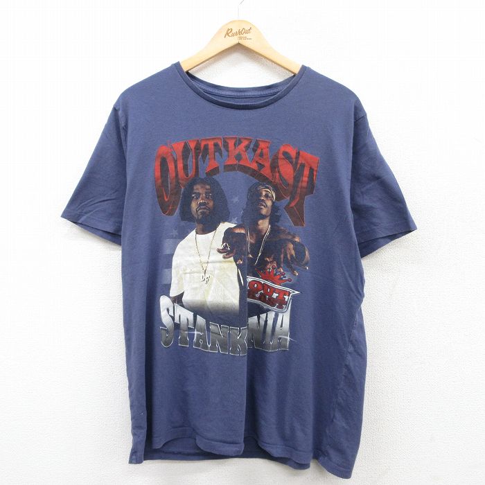 XL★古着 半袖 ヒップホップ ラップ Tシャツ メンズ アウトキャスト コットン クルーネック 紺系 ネイビー 25may10 中古