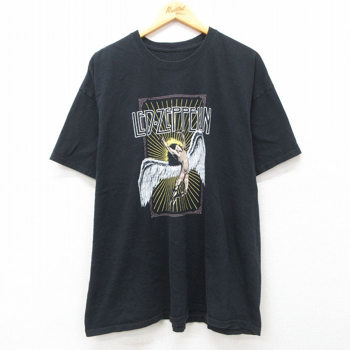 XL★古着 半袖 ロック バンド Tシャツ メンズ レッドツェッペリン 大きいサイズ クルーネック 黒 ブラック 25may14 中古