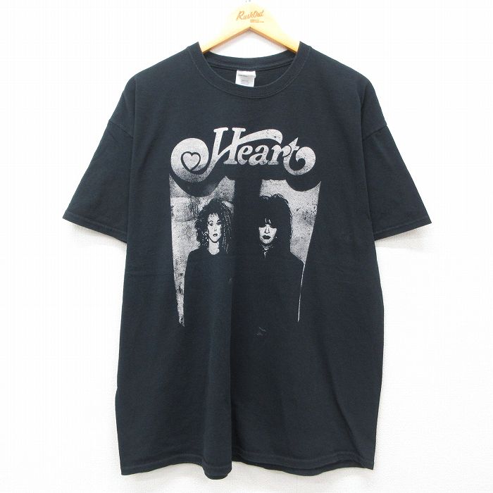 【20%OFF】XL★古着 半袖 ビンテージ ロック バンド Tシャツ メンズ 00年代 00s ハート 大きいサイズ コットン クルーネック 黒 ブラック 25may14 中古