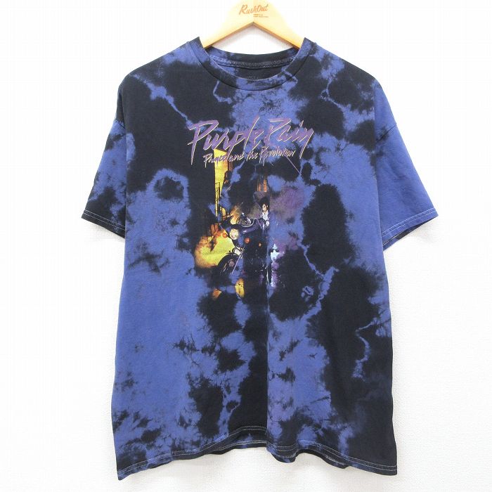 XL★古着 半袖 ロック バンド Tシャツ メンズ プリンス 大きいサイズ コットン クルーネック 紫他 パープル タイダイ 25may14 中古