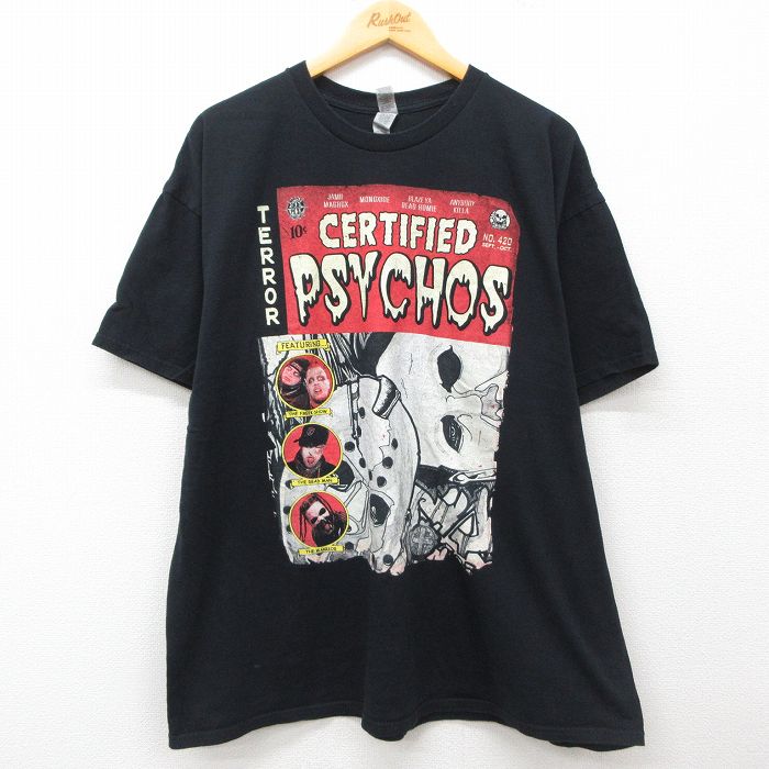 XL★古着 半袖 ヒップホップ ラップ Tシャツ メンズ CERTIFIED PHYCHOS ジェイミーマドロックス ブレイズヤデッドホーミー 大きいサイズ コットン クルーネック 黒 ブラック 【spe】 25may14 中古