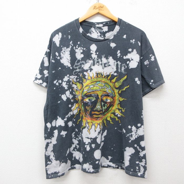 XL★古着 半袖 ロック バンド Tシャツ メンズ サブライム コットン クルーネック グレー他 ブリーチ加工 25may14 中古