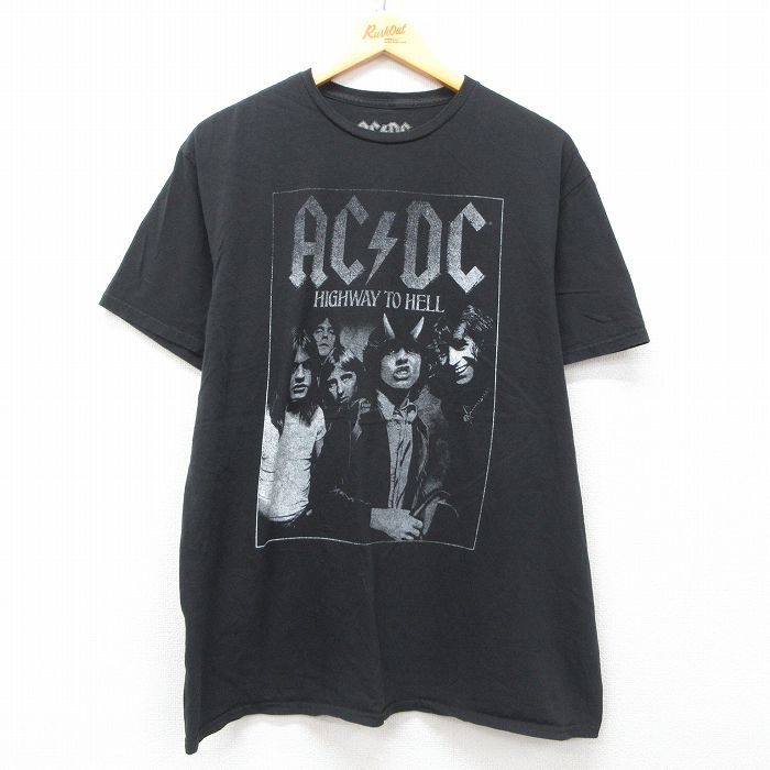 XL★古着 半袖 ロック バンド Tシャツ メンズ AC/DC コットン クルーネック 黒 ブラック 25may14 中古
