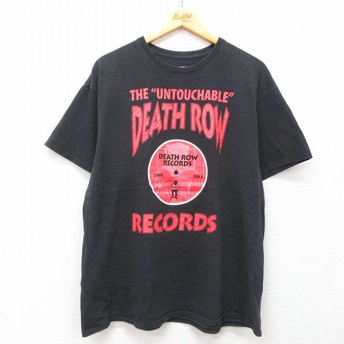 XL★古着 半袖 ロック バンド Tシャツ メンズ デスロウレコード コットン クルーネック 黒 ブラック 25may14 中古
