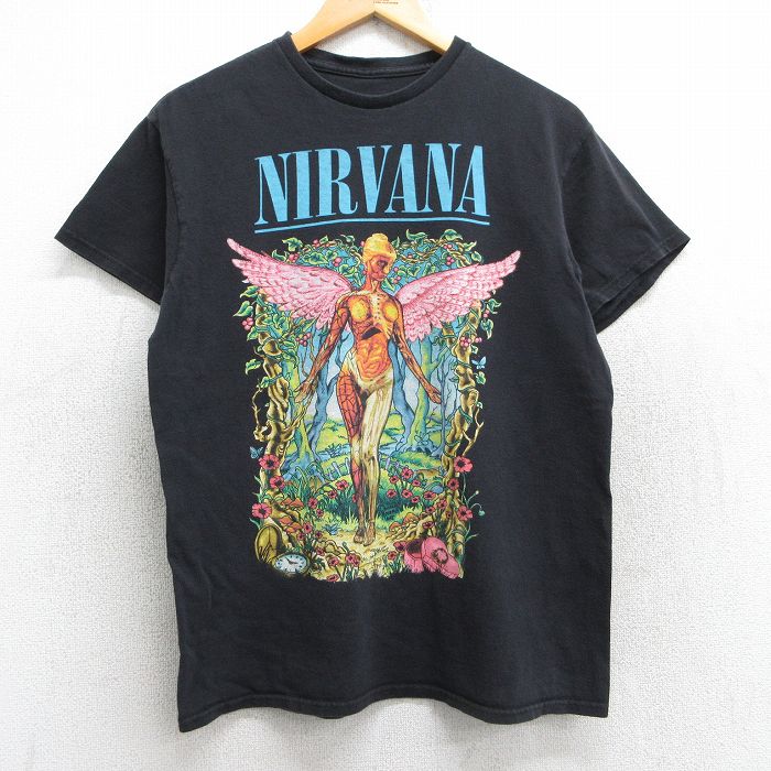 M★古着 半袖 ロック バンド Tシャツ メンズ ニルバーナ ニルヴァーナ クルーネック 黒 ブラック 【spe】 25may28 中古