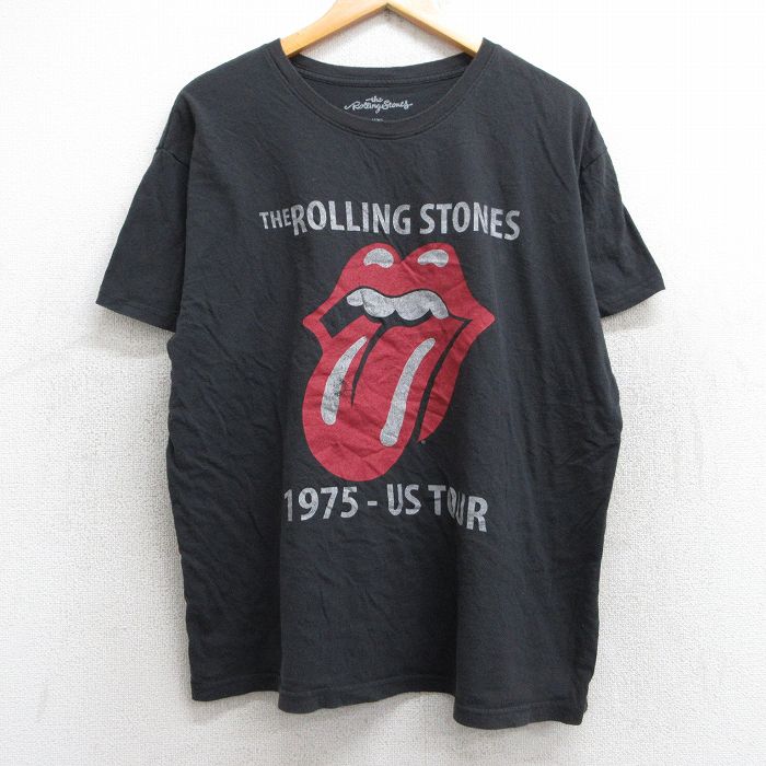 XL★古着 半袖 ロック バンド Tシャツ メンズ ローリングストーンズ The Rolling Stones コットン クルーネック 黒 ブラック 25may28 中古