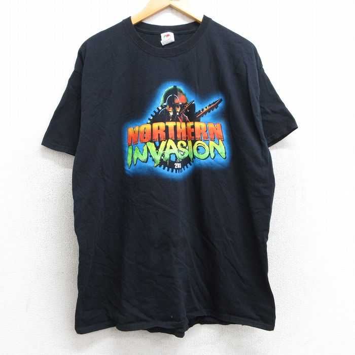 XL★古着 フルーツオブザルーム 半袖 ロック バンド Tシャツ メンズ フェス NORTHERN INVASION サウンドガーデン ゴッドスマック コットン クルーネック 黒 ブラック 25may28 中古
