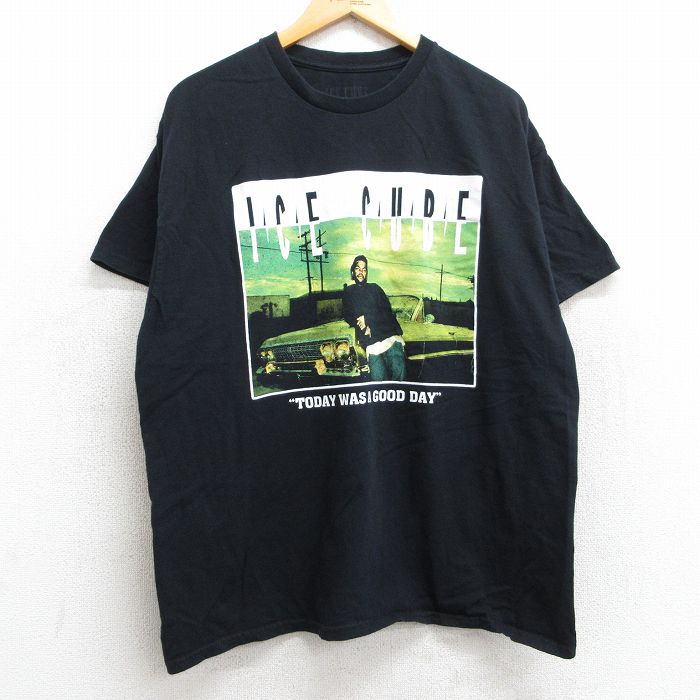 XL★古着 半袖 ヒップホップ ラップ Tシャツ メンズ アイスキューブ コットン クルーネック 黒 ブラック 25may28 中古