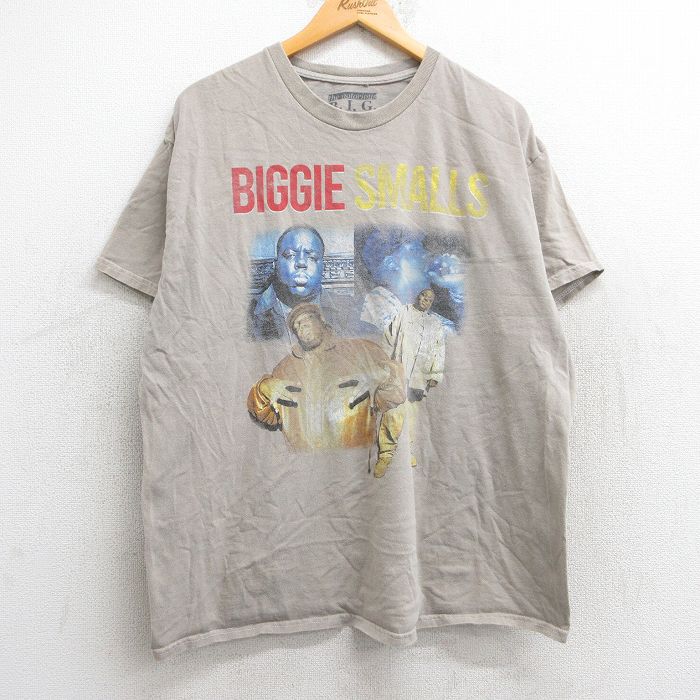 XL★古着 半袖 ヒップホップ ラップ Tシャツ メンズ ノトーリアスBIG コットン クルーネック ベージュ カーキ 25may28 中古