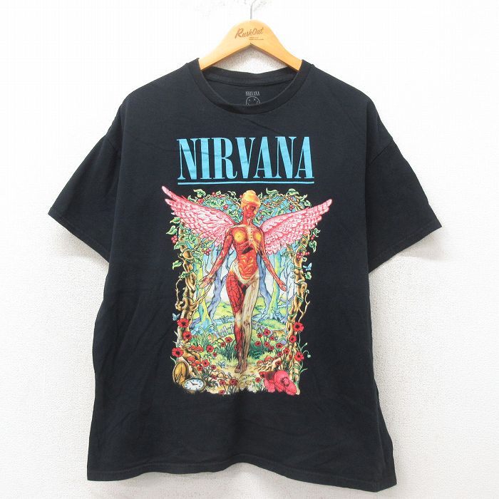 XL★古着 半袖 ロック バンド Tシャツ メンズ ニルバーナ ニルヴァーナ インユーテロ コットン クルーネック 黒 ブラック 【spe】 25may31 中古