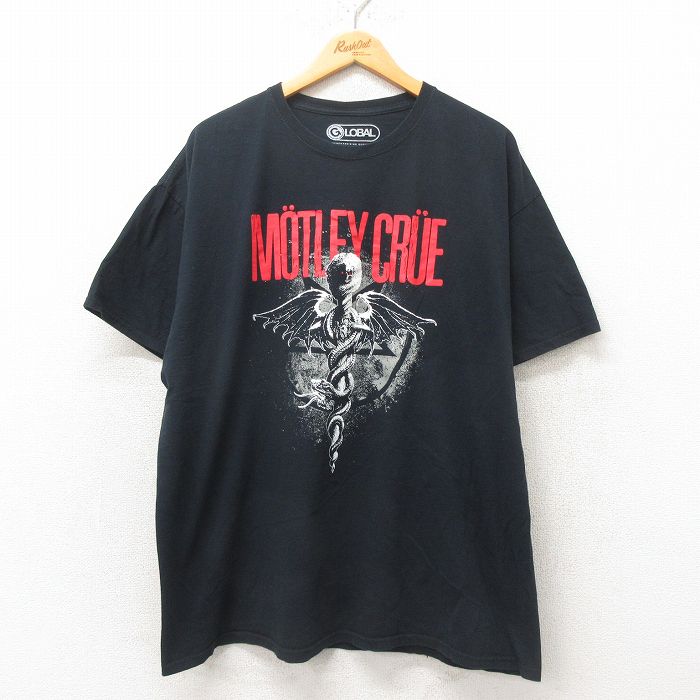 XL★古着 半袖 ロック バンド Tシャツ メンズ モトリークルー 大きいサイズ コットン クルーネック 黒 ブラック 25may31 中古