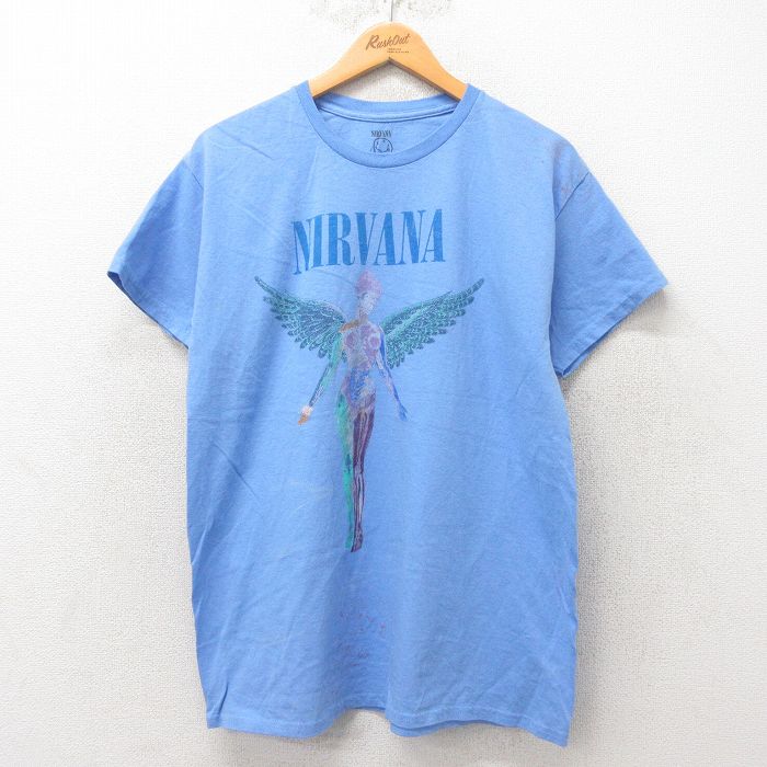 L★古着 半袖 ロック バンド Tシャツ メンズ ニルバーナ ニルヴァーナ インユーテロ コットン クルーネック 水色 25may31 中古