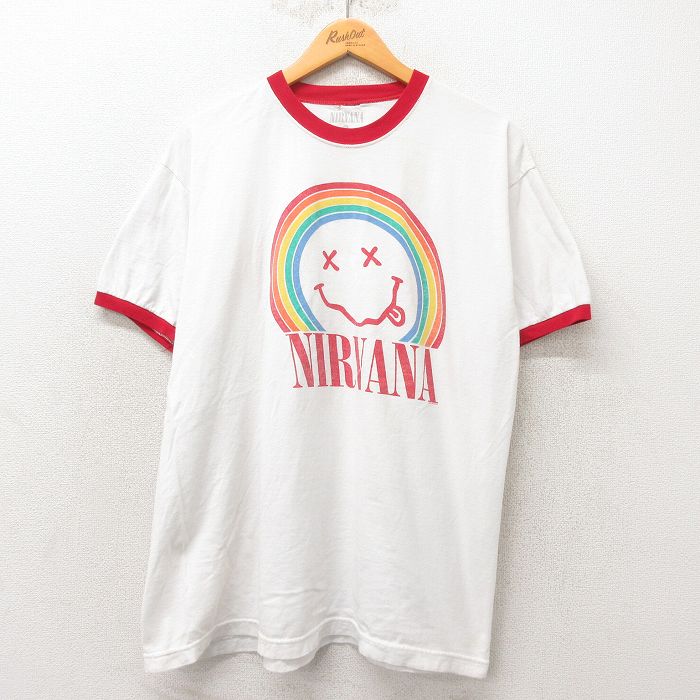 XL★古着 半袖 ロック バンド Tシャツ メンズ ニルバーナ ニルヴァーナ コットン クルーネック 白 ホワイト リンガー 25may31 中古