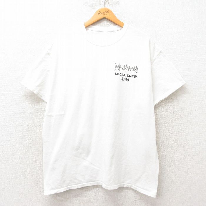XL★古着 半袖 ロック バンド Tシャツ メンズ デフレパード ローカルクルー クルーネック 白 ホワイト 25may31 中古