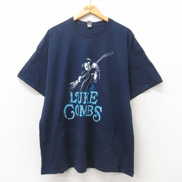 XL★古着 半袖 ロック バンド Tシャツ メンズ ルークコムズ 大きいサイズ コットン クルーネック 紺 ネイビー 25may31 中古