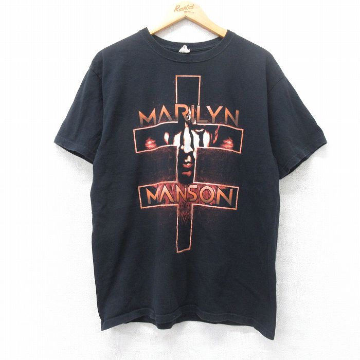 L★古着 半袖 ロック バンド Tシャツ メンズ マリリンマンソン コットン クルーネック 黒 ブラック 25jun12 中古