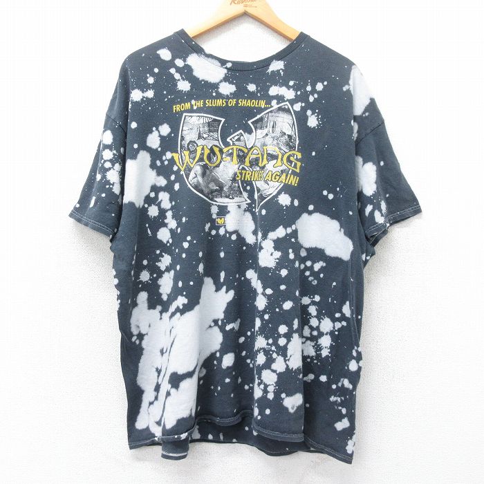XL★古着 半袖 ヒップホップ ラップ Tシャツ メンズ ウータンクラン 大きいサイズ コットン クルーネック 濃グレー他 ブリーチ加工 25jun12 中古