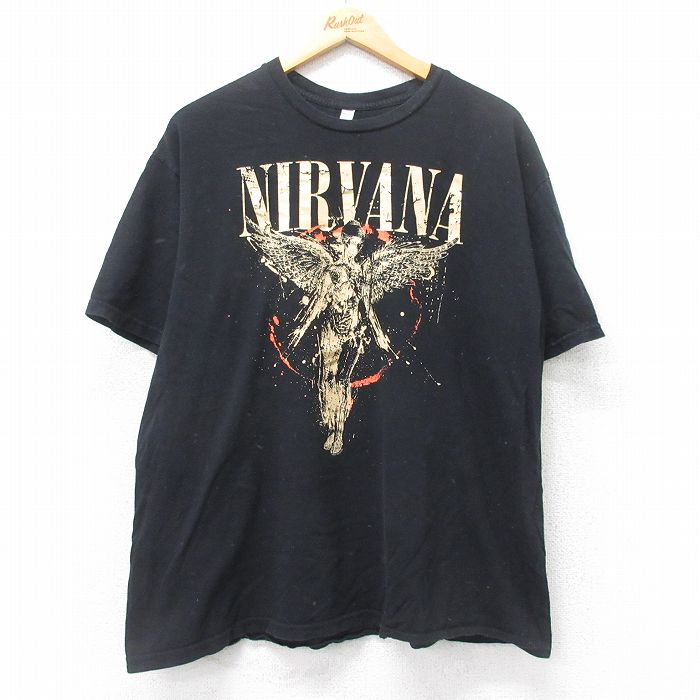 XL★古着 半袖 ロック バンド Tシャツ メンズ ニルバーナ ニルヴァーナ インユーテロ コットン クルーネック 黒 ブラック 【spe】 25jun12 中古