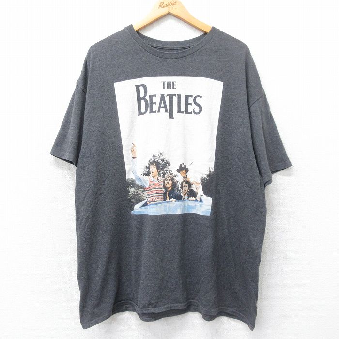XL★古着 半袖 ロック バンド Tシャツ メンズ ビートルズ The Beatles 大きいサイズ クルーネック 濃グレー 霜降り 25jun12 中古