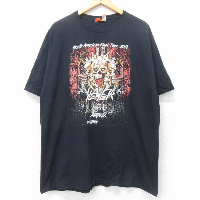 XL★古着 半袖 ロック バンド Tシャツ メンズ スレイヤー ラムオブゴッド アンスラックス 大きいサイズ コットン クルーネック 黒 ブラック 25jun12 中古
