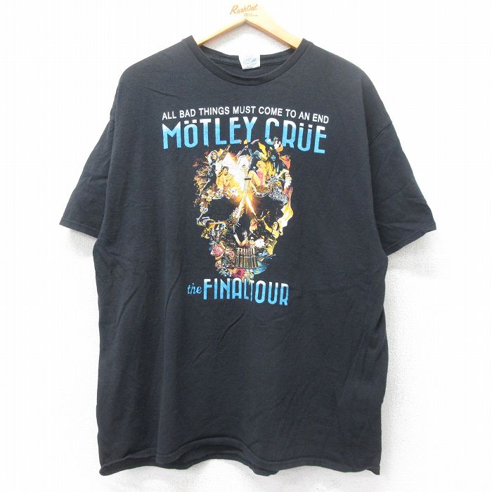 XL★古着 半袖 ロック バンド Tシャツ メンズ モトリークルー 大きいサイズ コットン クルーネック 黒 ブラック 25jun12 中古