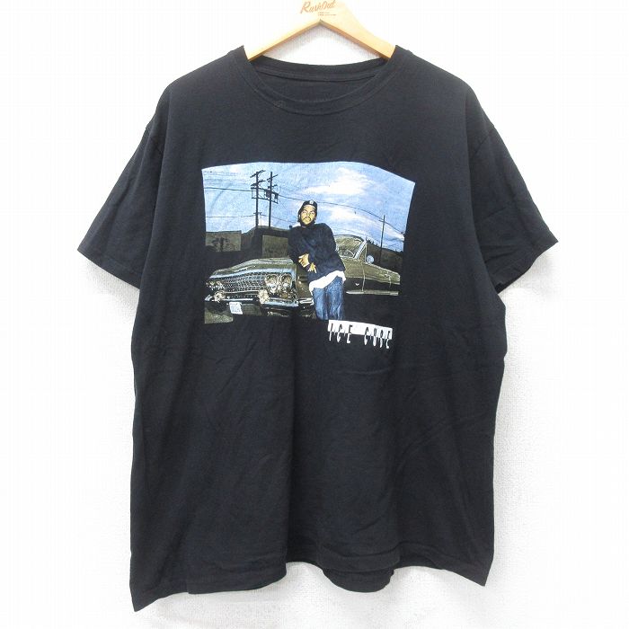 XL★古着 半袖 ヒップホップ ラップ Tシャツ メンズ アイスキューブ 大きいサイズ コットン クルーネック 黒 ブラック 25jun12 中古