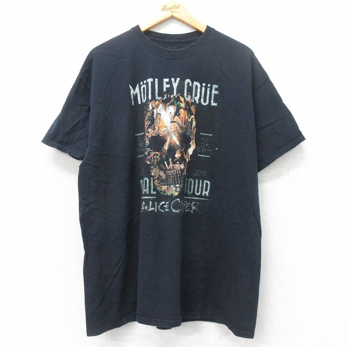 【20%OFF】XL★古着 半袖 ロック バンド Tシャツ メンズ モトリークルー アリスクーパー大きいサイズ コットン クルーネック 黒 ブラック 25jun12 中古